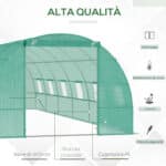 Serra da Giardino con Porta Avvolgibile e 12 Finestre in Acciaio e PE, 8×3×2m, Verde - immagine 5