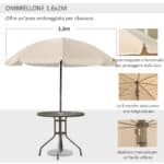 6 pz Set Mobili da Giardino in Tubi d'Acciaio, Tavolo da Giardino con Sedie e Ombrellone, Crema - immagine 5