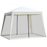 Gazebo Impermeabile con Zanzariere da Giardino Esterno Tendone in Poliestere 3 x 3 x 2,45 m Beige