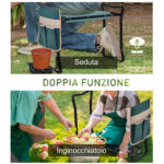 Inginocchiatoio Panca da Giardino Pieghevole 2 in 1, Cuscini in EVA e Borsa Portaoggetti, Colore: Verde e Nero - immagine 5
