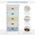 Cassettiera Mobiletto Vintage con 5 Cassetti Stile Shabby Bagno, Ingresso, Camera 46 × 34 × 97,5cm Bianco - immagine 6