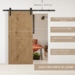 2cm Binario per Porta Scorrevole Kit Accessori con Binario e Rulli Tappi in Stile Rustico Portata 90kg Acciaio al Carbone Nero - immagine 4