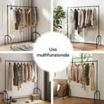 Rella Appendiabiti Attaccapanni in Metallo, Stand per Vestiti con Rotelle, Nero, 150x60x170cm - immagine 7
