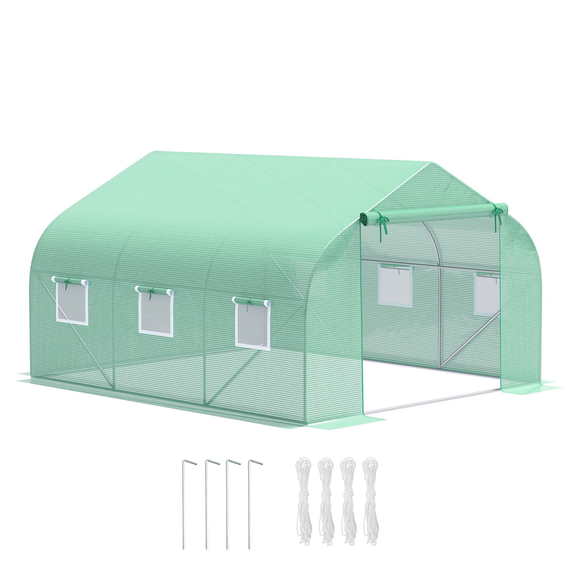 xp7db319496fa610e.jpg Serra da Giardino 3,5 x 3 x 2m con Tetto Spiovente in PE, Porta e 6 Finestre, Verde - immagine 1