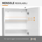 Armadietto Pensile da Bagno con 1 Anta, Specchio e Luci a LED | 2 Ripiani Interni | MDF Bianco (60 x 50 x 15cm) - immagine 6