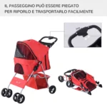 Passeggino per Cani Piccoli Pieghevole, Carrozzina per Cani con Ruote con Freni, Portabicchieri, Cestino Portaoggetti, 3 Finestre e Ruote Anteriori a 360°, per Animali Domestici 10 kg, Rosso - immagine 10