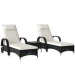 Set da Giardino con 2 Sedie a Sdraio con Schienale Reclinabile e Tavolino Basso in Rattan PE, Nero