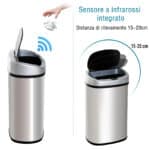 Elegante Bidone pattumiera In acciaio inox con sensore elettronico di apertura 30L - immagine 5