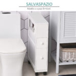 Mobiletto da Bagno 2 Cassetti Salvaspazio con 4 Ruote Legno 16x52x71,5cm Bianco - immagine 5