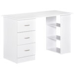 Scrivania Porta PC con 3 Cassetti e 3 Ripiani, Scrivania per Camera e Ufficio in Legno 120x49x72cm Bianco