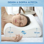 Cuscino Cervicale in Memory Foam a Doppia Altezza con Copertura Rimovibile, 60x40x10/12 cm, Bianco Crema - immagine 6