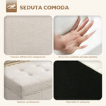 Panca Contenitore da 80L Imbottita con Rivestimento in Tessuto e Gambe in Legno, 118x42x45 cm, Crema - immagine 6