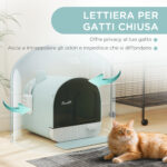 Lettiera per Gatti Chiusa con Filtri, Paletta e Vassoio, Struttura in PP, 43x44x47cm, Verde - immagine 5