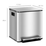 Bidone Immondizia a 2 Sezioni da 15L a Pedale con Coperchio Silenzioso, in Acciaio Inox e PP, 41,8x36,7x44 cm - immagine 3