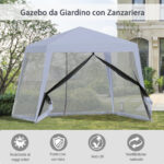 Gazebo Impermeabile con Zanzariere da Giardino Esterno Tendone in Poliestere 3 x 3 x 2,45 m Grigio - immagine 4