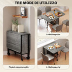 Tavolo da Pranzo Pieghevole per 6 Persone max con Ripiano, in Legno e Metallo, 130x80x74 cm, Grigio - immagine 4