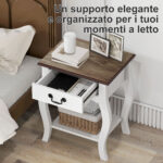 Comodino con Cassetto e Ripiano Aperto in Stile Francese in Legno, 45x35x55 cm, Bianco e Rovere - immagine 4