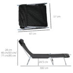Sdraio da Giardino Pieghevole con Schienale Reclinabile  e Cuscino, in Metallo e Texteline, 182x56x28 cm, Nero - immagine 3