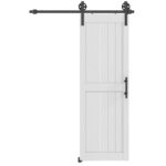 Porta Scorrevole in Stile Country con Binario e Maniglia in Legno e Acciaio, 71,5x213,4 cm, Bianco e Nero