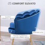 Poltrona a Conchiglia, Poltroncina Vintage, Poltroncina da Camera e Salotto, Design Elegante, con Schienale Alto, 76x67x74cm, Blu - immagine 5