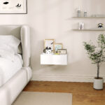 Comodino Sospeso Moderno con Cassetto, in Legno, 40x30x15 cm, Bianco - immagine 7