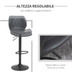 Set di 2 Sgabelli da Bar Alti in Finta Pelle con Altezza Regolabile, Sgabelli Cucina Girevoli con Schienale e Poggiapiedi, 46,5x49,5x92-113cm Grigio - immagine 4