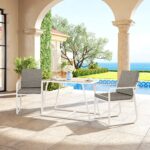 Set da Esterno 3 Pezzi con 2 Sedie con Braccioli e Cuscini e Tavolo con Piano in Vetro, Bianco - immagine 8