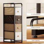 Cassettiera Salvaspazio con 4 Cassetti Pieghevoli in Tessuto, Acciaio e Legno, 20x47x84,5 cm, Multicolore - immagine 7