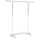 Stendibiancheria Estensibile con Ruote e Freno, Ripiano Porta Scarpe e Struttura in Acciaio Inox, Bianco