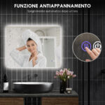 Specchio da Bagno Anticondensa con Luminosità e Colore Regolabili, in Vetro e Lega di Alluminio, 80x60x4 cm - immagine 6