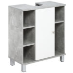Mobiletto Sottolavandino con Intaglio a U e 6 Ripiani in Legno, 60x30x68cm - Bianco, Grigio