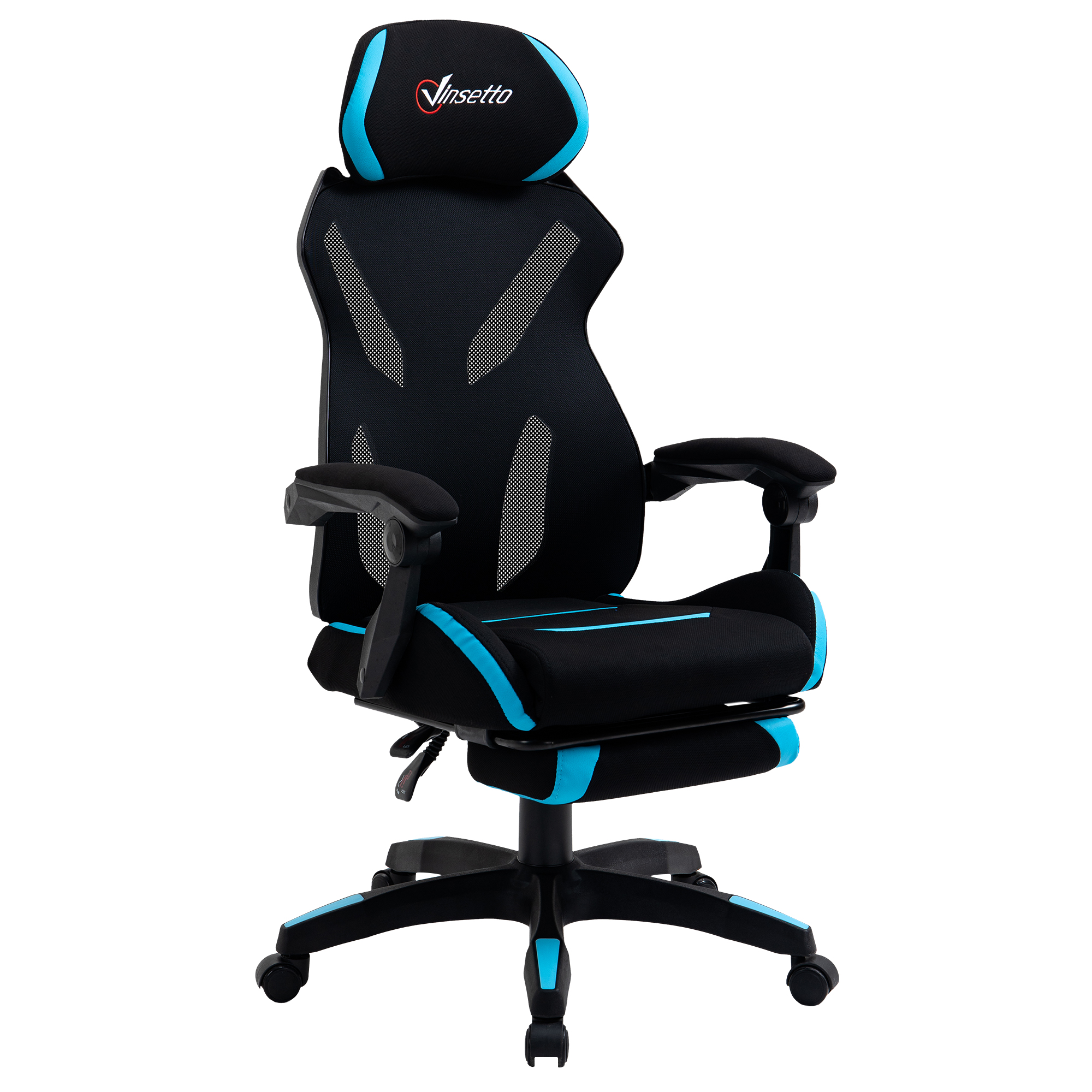 0SPcb919495e5e238.jpg Sedia da Gaming con Supporto Lombare, Sedia Ufficio Ergonomica con Altezza Regolabile in Tessuto Nero e Blu, 65x65x119-129cm - immagine 1