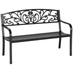 Panchina da Giardino in Metallo con Schienale Decorato, 127x60x87cm - Nero