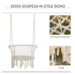 Amaca da Giardino in Stile Boho Chic, Sedia Sospesa in Poliestere e Macramè per Interni ed Esterni, Crema, 80x60x36cm - immagine 4