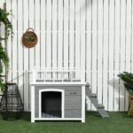 Casetta per Cani con Terrazza Scaletta e Finestra 121x77x78cm Grigio chiaro - immagine 9