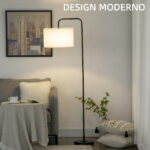 Lampada da Terra Moderna in Acciaio con Paralume in Tessuto Effetto Lino, 64x38x163,5 cm, Bianca e Nera - immagine 4