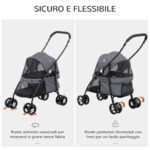 Passeggino per Cani Pieghevole con Tettuccio Regolabile, Borsa e 2 Guinzagli, 82x47x97 cm, Grigio e Nero - immagine 5