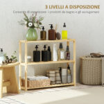 Scaffale per il Bagno a 3 Ripiani Regolabili in 5 Posizioni, in Bambù, 60x15x50 cm, color Legno - immagine 5
