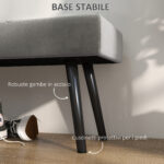 Panca Imbottita Fondoletto in Velluto con Gambe in Acciaio, 1x36x45cm, Grigio - immagine 5