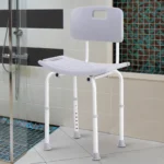 Sedia da Doccia per Bagno in Alluminio e Plastica Altezza Regolabile 8 Livelli 71-88cm Piedini Antiscivolo - immagine 2