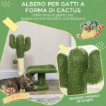 Albero per Gatti a forma di Cactus con Tiragraffi e Pallina da Gioco, 35x31x55,5 cm, Verde e Bianco - immagine 4
