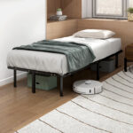 Struttura Letto Industriale a 28 Doghe con Spazio Contenitore, in Legno e Acciaio, 190x90x31 cm, Nero e Legno - immagine 9