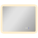 Specchio da bagno LED Bluetooth, con interruttore touch, luce regolabile, 3 colori, anti-appannamento, 70 x 90 cm, Argento