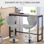 Set 2 Sgabelli da Bar Girevoli con Altezza Regolabile, Poggiapiedi e Schienale in Tessuto, Grigio - immagine 4