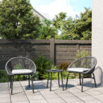 Set da Giardino con 2 Sedie con Cuscino e Tavolino da Caffè in Acciaio e Rattan PE, Nero - immagine 9