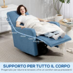 Poltrona Relax Reclinabile Manualmente a 135°, Girevole a 360° con Funzione Dondolo, Blu - immagine 5