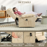 Poltrona Alzapersona Reclinabile a 160° con Poggiapiedi e Telecomando, in Velluto, 85x88x109 cm, Crema - immagine 4