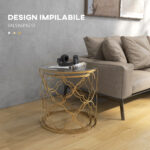 Set di 2 Tavolini da Salotto Impilabili Art Deco in Metallo con Piano in Vetro, Oro - immagine 4