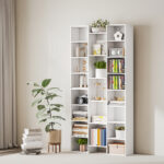 Libreria Moderna in Legno Alta 181 cm con 21 Scomparti e 10 Ripiani Regolabili, Bianco - immagine 7