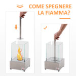 Camino a Bioetanolo da Tavolo con Bruciatore da 0,4L, Biocamino in Acciaio e Vetro per Interni ed Esterni, 20x20x33cm, Argento - immagine 5